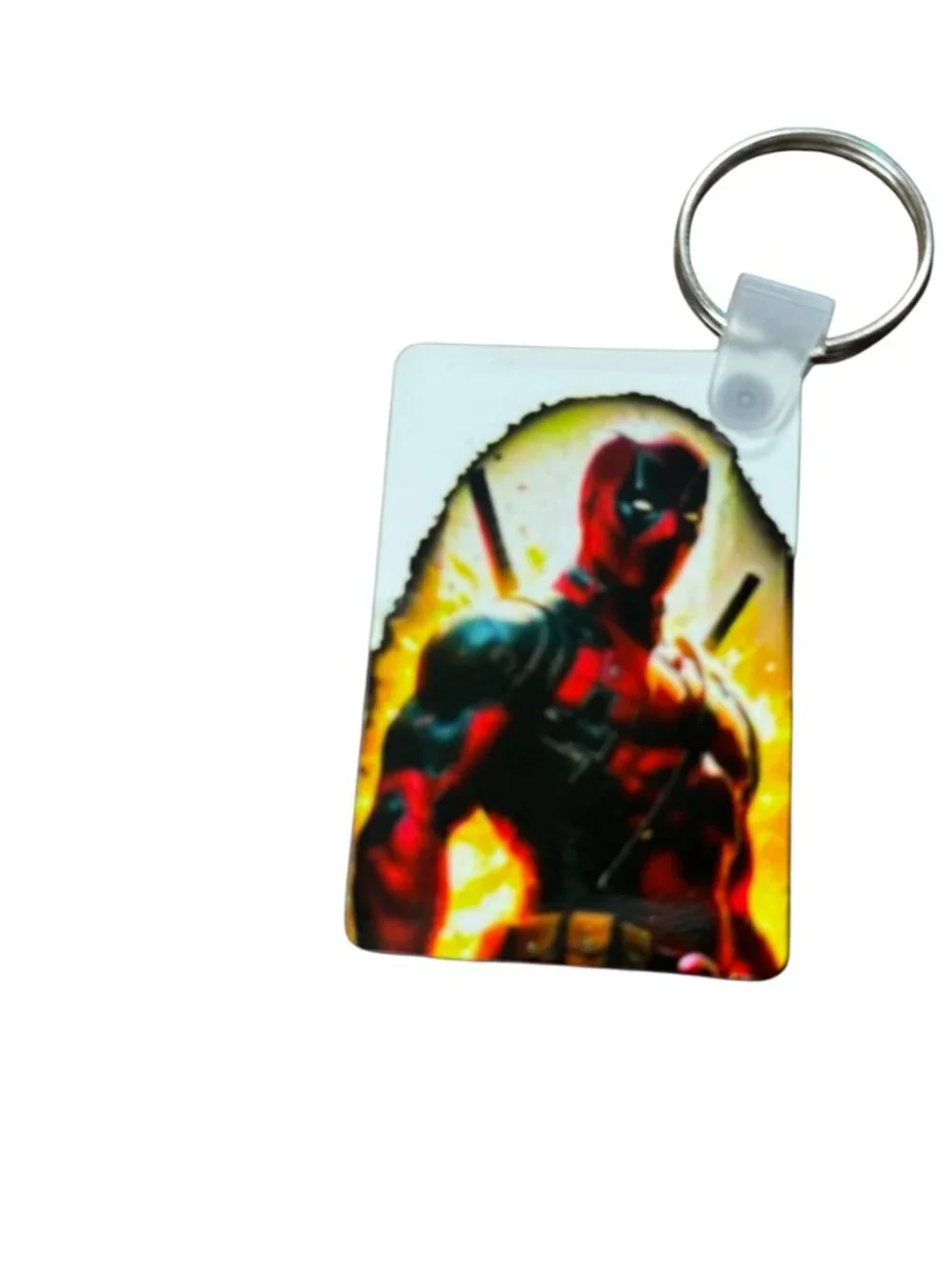 Deadpool Graphic Keychain, Rectangular MDF Superhero Theme, Colorful Print, Key